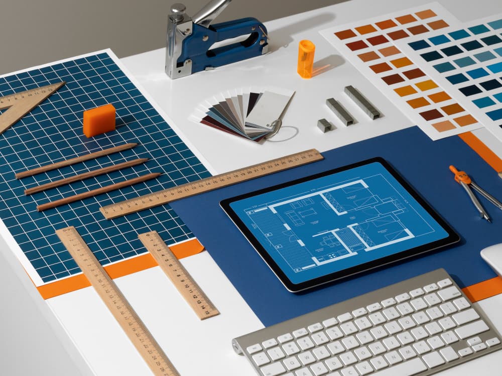 A designer's workspace with rulers